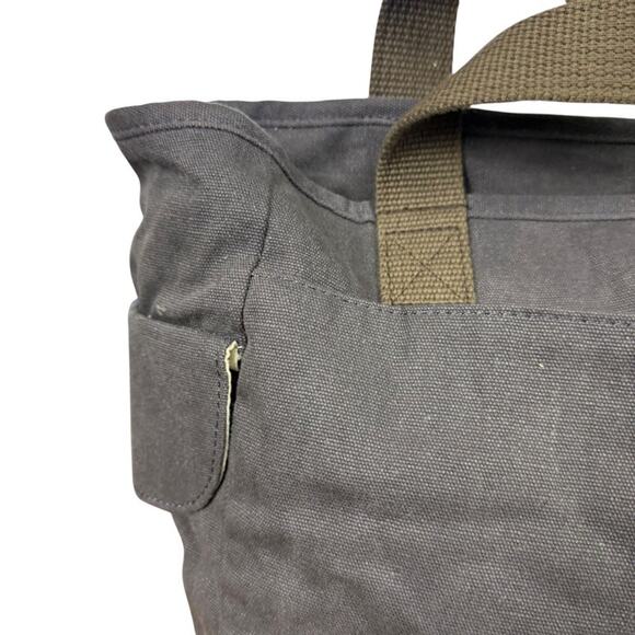 Duluth Trading Gray Brown Canvas Double Handle Bag Tote Shoulder Handbag Travel - Picture 7 of 16